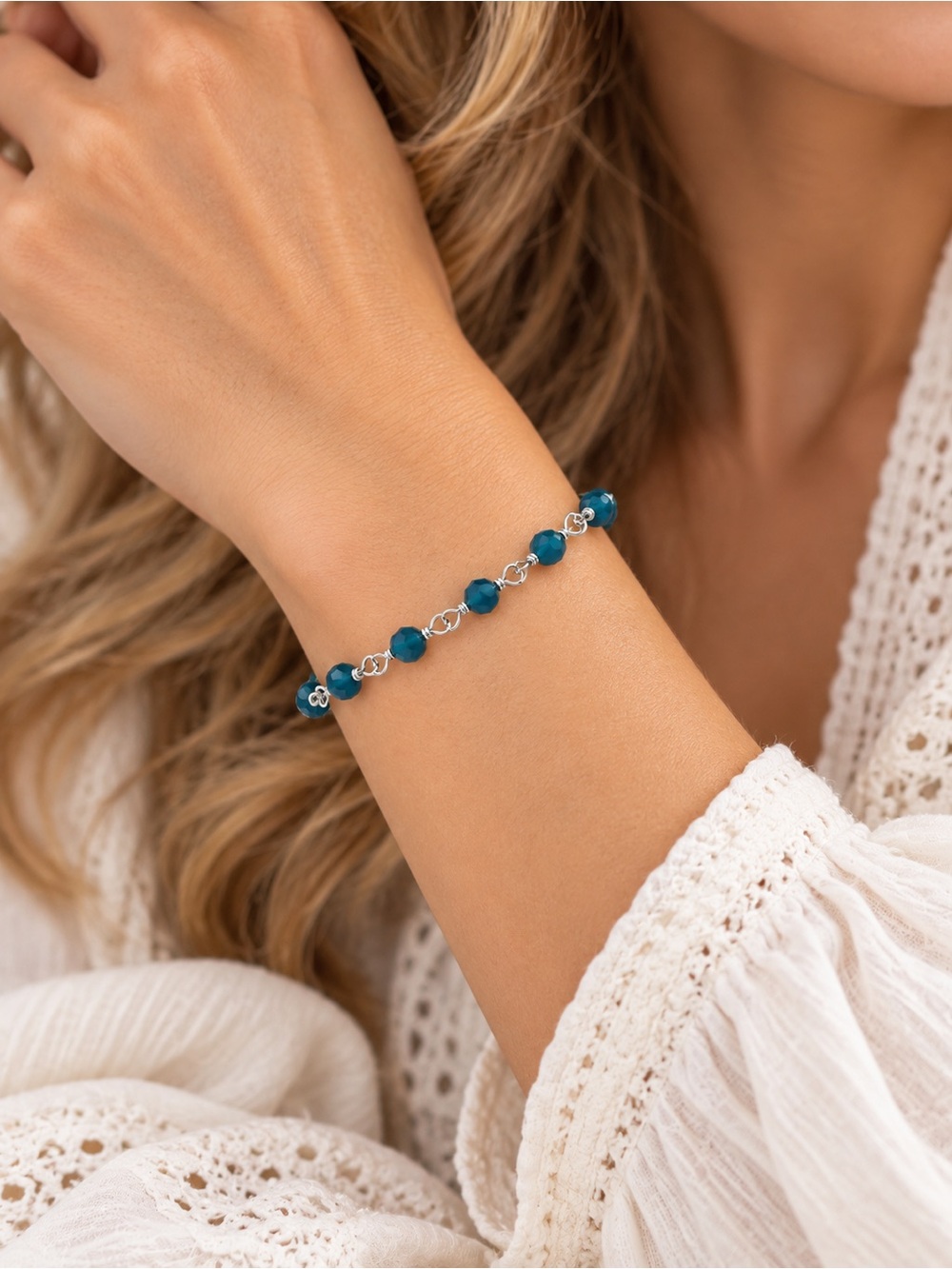 Handmade Swarovski Turquoise Blue Crystal & Silver Bracelet